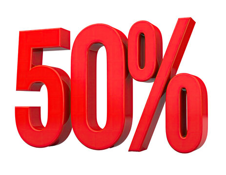 Bold 3D red "50%" discount sign