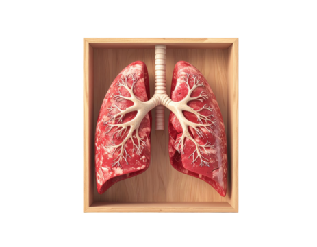 Anatomical model of lungs in wooden box - Powered by Adobe
