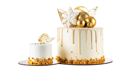 Classic Fruitcake Slice and Whole Christmas Cake, isolated on transparent background