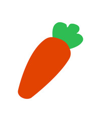 Bright carrot illustration with solid orange body and green leaves for children’s drawing, design, and education projects