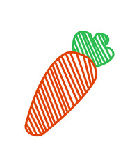 Creative carrot illustration with bold orange lines and green leaves, perfect for children drawing education projects
