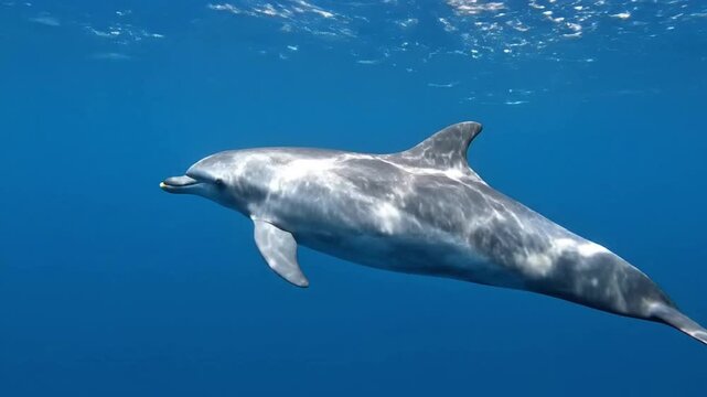 Abstract aquatic patterns: The mesmerizing interplay of light and shadow on the water's surface as dolphins swim beneath, creating shifting, organic shapes. no data