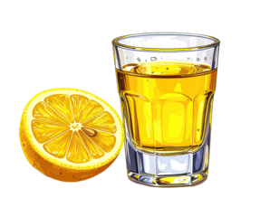 Tequila shot with lemon slice