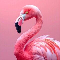 Pink flamingo portrait against a solid pink background