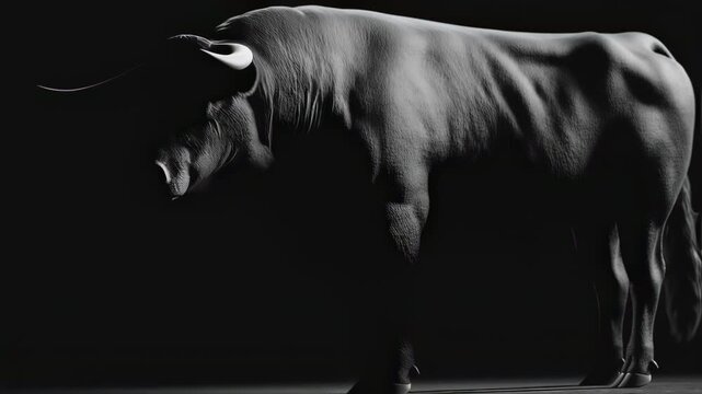 Powerful bull in stark black and white