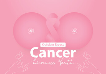 Breast Cancer awareness month (BCAM) banner or poster design with pink silky ribbon. is observed every year in October. Health care concept. Card, background design.