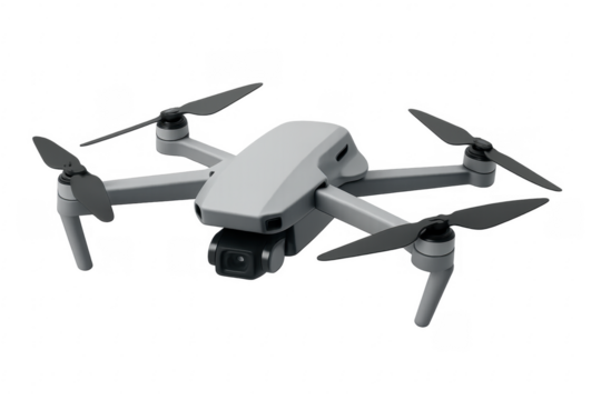 Drone quadcopter flying with camera on transparent background