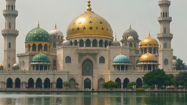 Scenic Vistas of Prominent Islamic Place of Worship in Southeast Asian Nation Captured with Mirror-Like Water Reflections