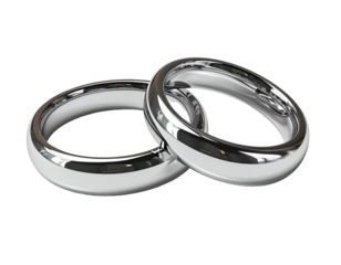 Two overlapping, polished silver wedding bands