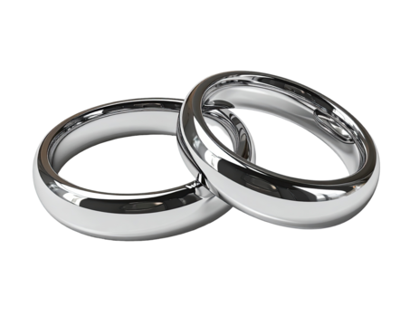 Two overlapping, polished silver wedding bands