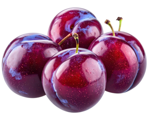 Cluster of plump, deep purple plums