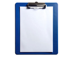 Blue clipboard with blank white paper