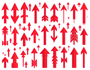 Red upward pointing arrows