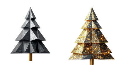 Geometric Christmas Tree Pattern and Glitter Christmas Tree Pattern, isolated on transparent background