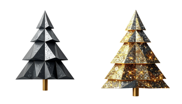 Geometric Christmas Tree Pattern and Glitter Christmas Tree Pattern, isolated on transparent background