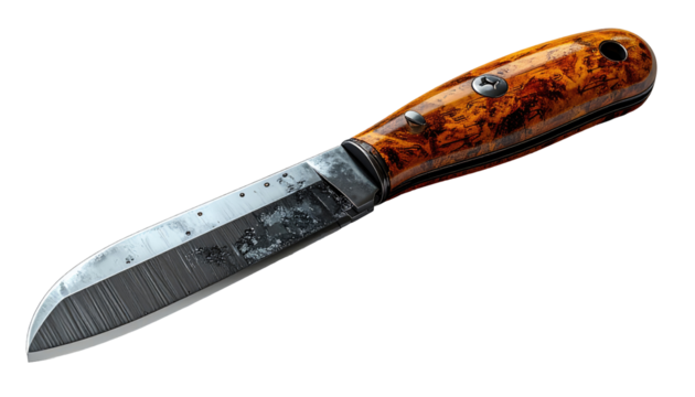 Close-up of a knife with a wooden handle