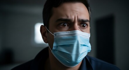 Worried man wearing a face mask during a health crisis.
