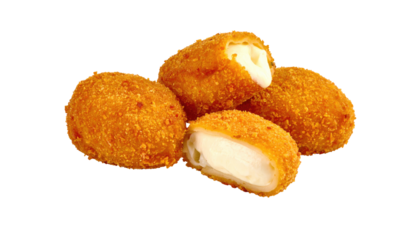Crispy, cheesy bites, four balls of breaded, cheesy snacks