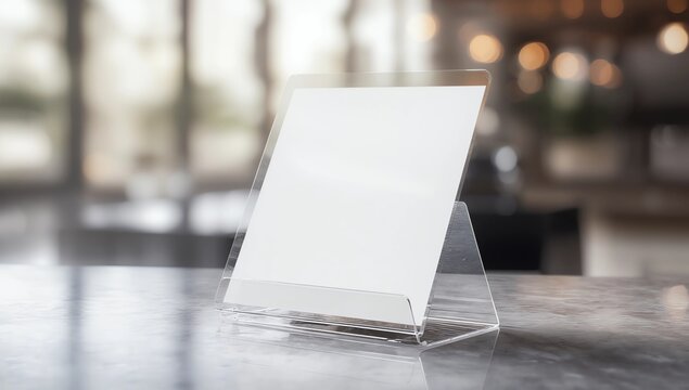 Menu frame standing on wood table in Bar restaurant cafe. space for text marketing promotion