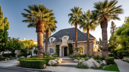 Fototapeta premium Estate home with lush landscaping