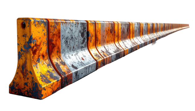 Row of weathered safety barriers