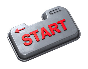 A metallic start button, 3D rendered