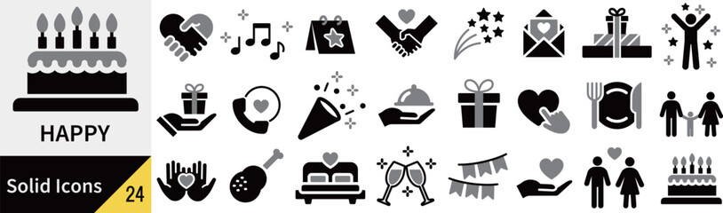 ベクターの幸せに関するシルエットアイコンセット
