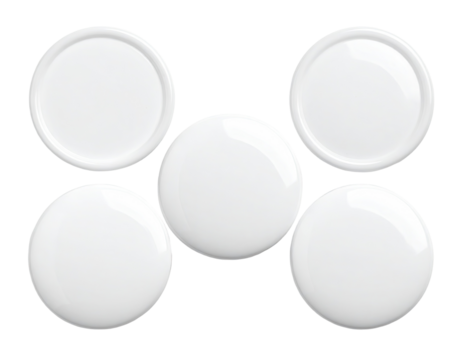 Six round white lids arranged in a symmetrical pattern
