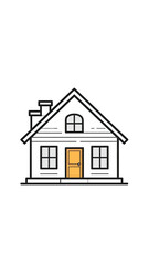 Simple, outlined illustration of a two-story house.  Front facade with windows, door, and chimney.  Flat design, light-colored exterior