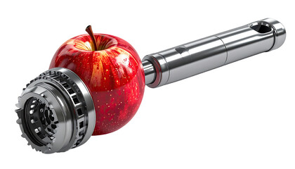 A futuristic apple with robotic machinery