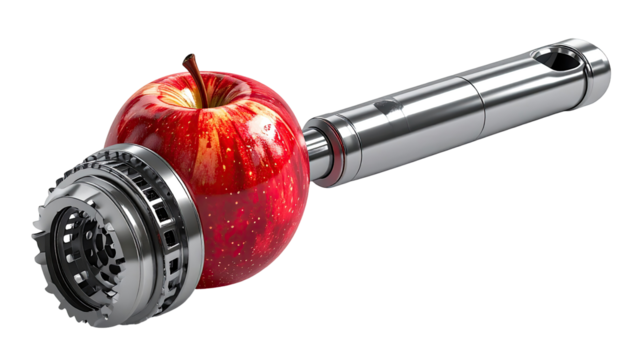 A futuristic apple with robotic machinery