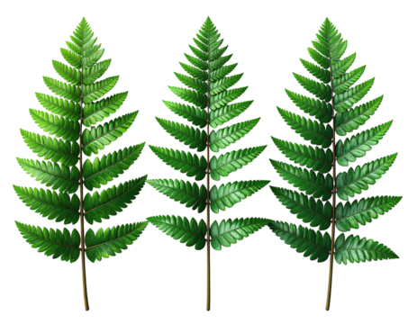Three fern fronds against black