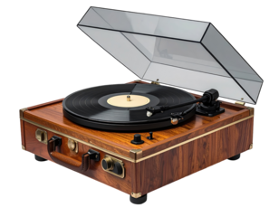 Vintage-style record player with transparent cover