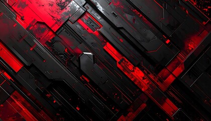 Abstract geometric design of overlapping panels in dark red and black