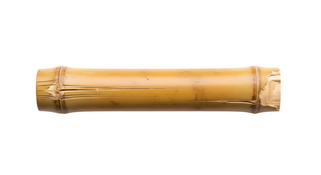A section of bamboo isolated on transparent background, showcasing its segmented structure, smooth texture, and natural yellowbrown color, evoking a sense of nature