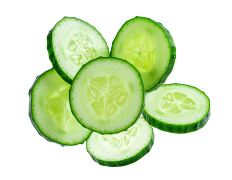 Sliced cucumbers arranged in a cluster