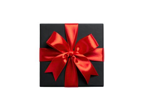 Black gift box with red ribbon