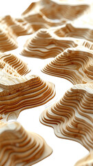 Detailed close-up of sculpted, light beige terrain, resembling mountainous regions with terraced slopes