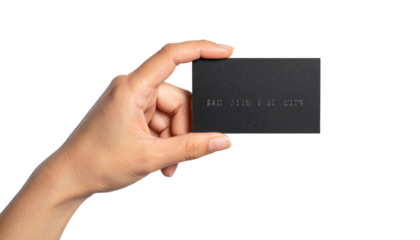 Close-up of a hand holding a black business card