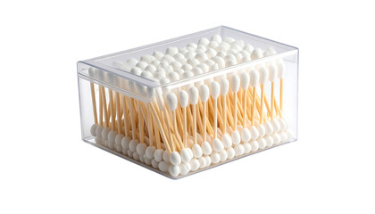 Clear plastic box filled with cotton swabs