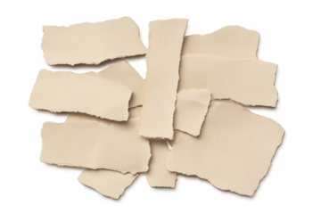 Torn paper pieces creating a frame for text or message, isolated on transparent background with rough edges for design element