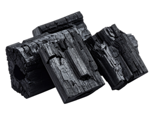 Dark charcoal pieces arranged on a black background