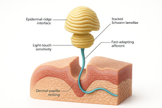 Anatomical illustration of a Pacinian corpuscle, a mechanoreceptor for touch sensitivity in the skin.