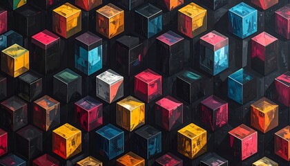 Abstract geometric pattern of overlapping cubes in various colors