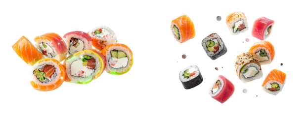 Set of Fantasy Floating Sushi with Neon Glow