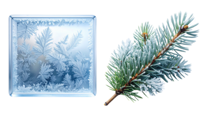  Icy Window Frosted Glass Effect and Snowy Pine Frosted Glass Effect, isolated on transparent background