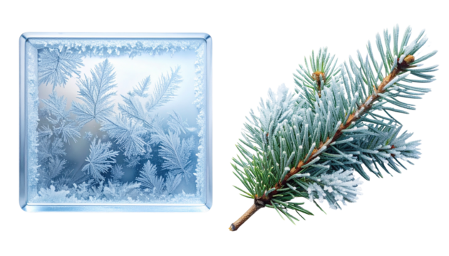  Icy Window Frosted Glass Effect and Snowy Pine Frosted Glass Effect, isolated on transparent background