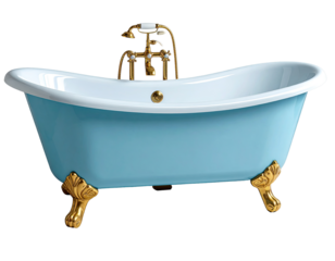 Light blue claw foot bathtub