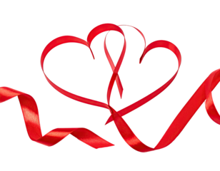 Red ribbon hearts on black background