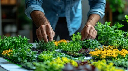 Person arranging small greenery